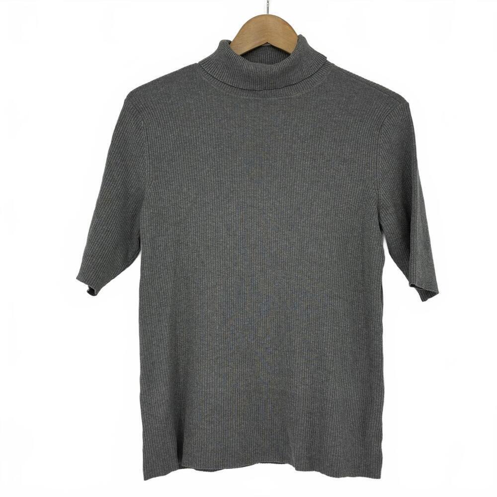 Coldwater Creek Women's Gray Ribbed Short Sleeve Turtleneck Top Medium